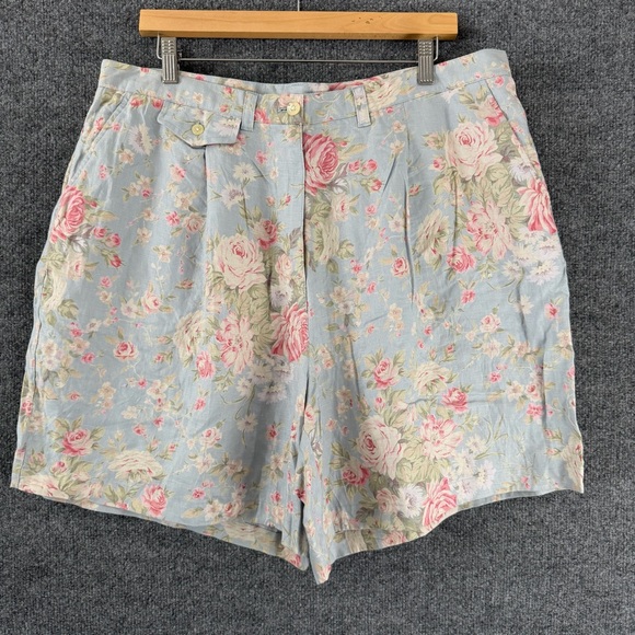Lauren Ralph Lauren Pants - Lauren Ralph Lauren Womens Vintage Floral Linen Shorts 18W Blue Cottagecore
